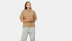 Carhartt WIP W S/S Nelson T-Shirt Dusty H Brown Garment Dyed Light Brown -shooos shop carhartt wip w s s nelson t shirt dusty h brown i029647 07e gd3